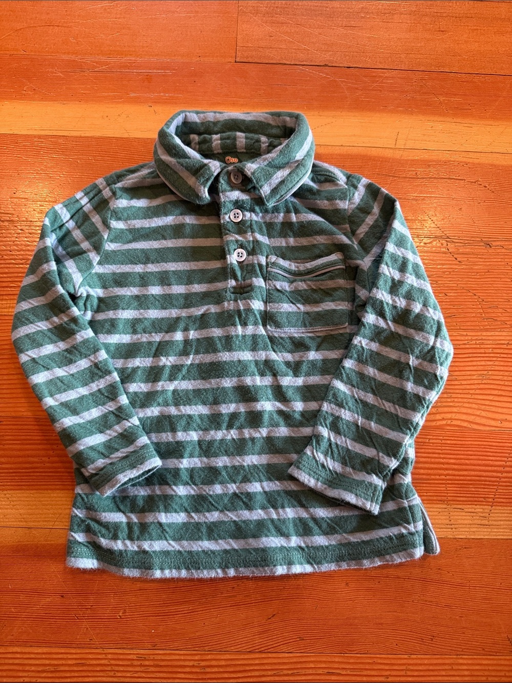 Kids Green & Gray Striped Long-Sleeve Polo Shirt - Classic Casual